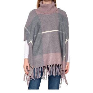 House Of Harlow 1960 Fringe Windowpane Plaid Poncho One Size